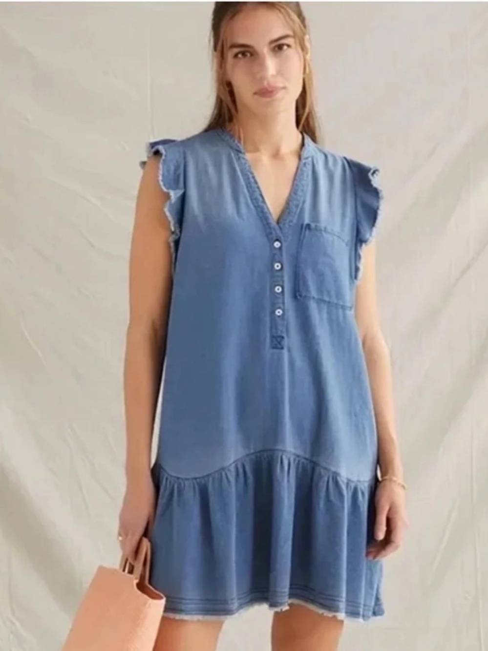 Anthropologie Pilcro flutter sleeve chambray drop waist mini dress